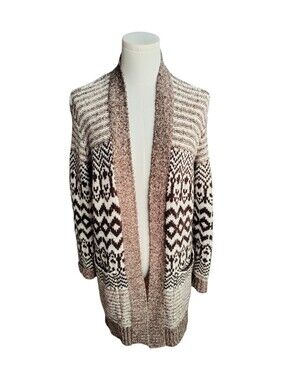 American Eagle Tan and Brown Chevron Wrap Shawl Cardigan Sweater Size Small